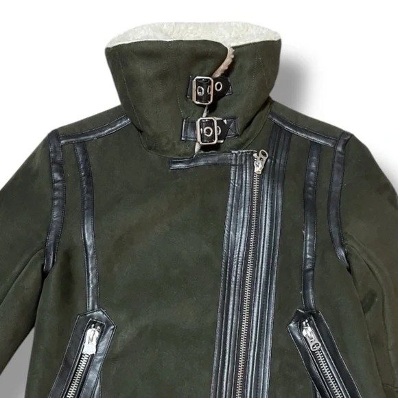 Aviator Bomber Jacket Coat Khaki Army Green Women’s Size XS - Picture 5 of 11